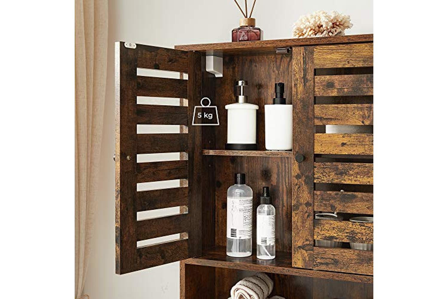 Vasagle Hanging Bathroom Storage with Adjustable Shelf and Double Shutter Doors | Rustic Brown-5
