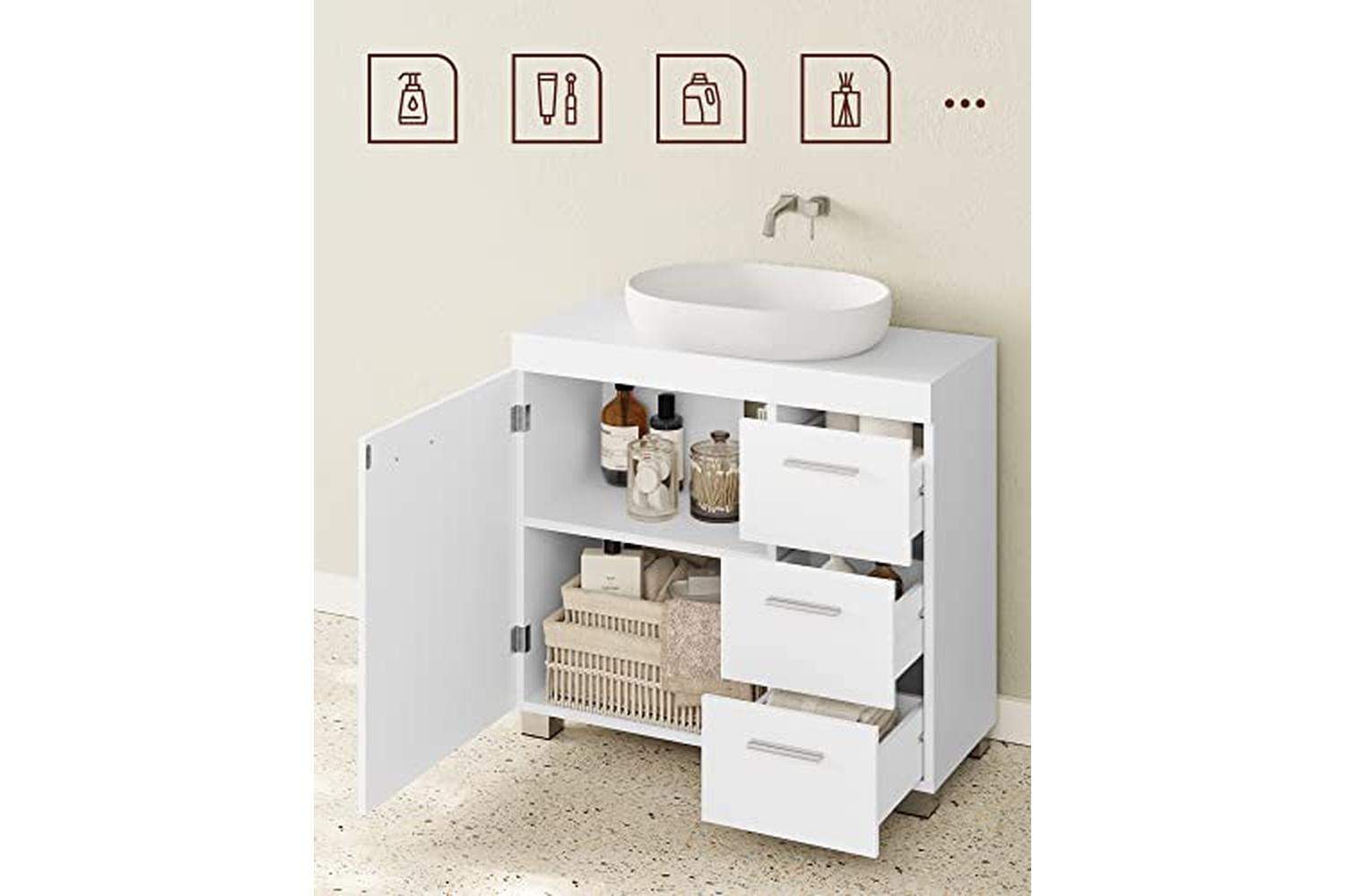 Vasagle 3 Large Drawers Bathroom Cabinet | White-3