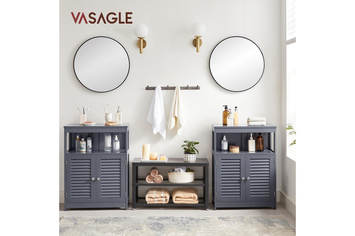 Vasagle Freestanding Bathroom Cabinet | Wooden Storage Unit | Grey | 60 X 30 X 80 Cm-2