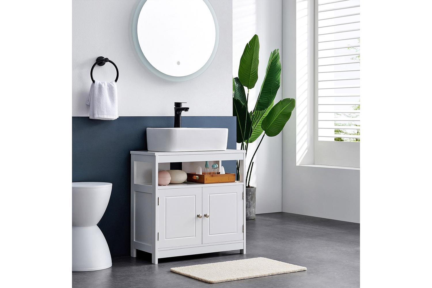 Vasagle Bbc301w01 Washbasin Cabinet - Matte White Bathroom Storage With Sleek Design-2