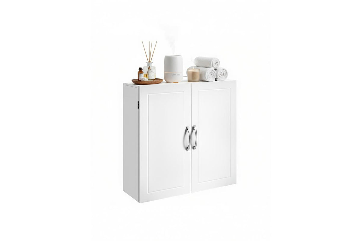 Wall Storage Cabinet With Adjustable Shelves | Bathroom Storage Cabinet | Mdf | White-2