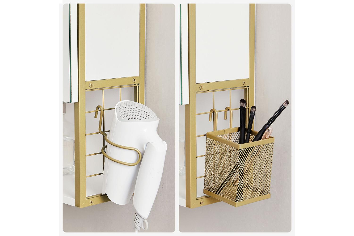 Vasagle Bbk126g01 Stylish Mirror Cabinet With Led Lamp And Practical Storage Features-4