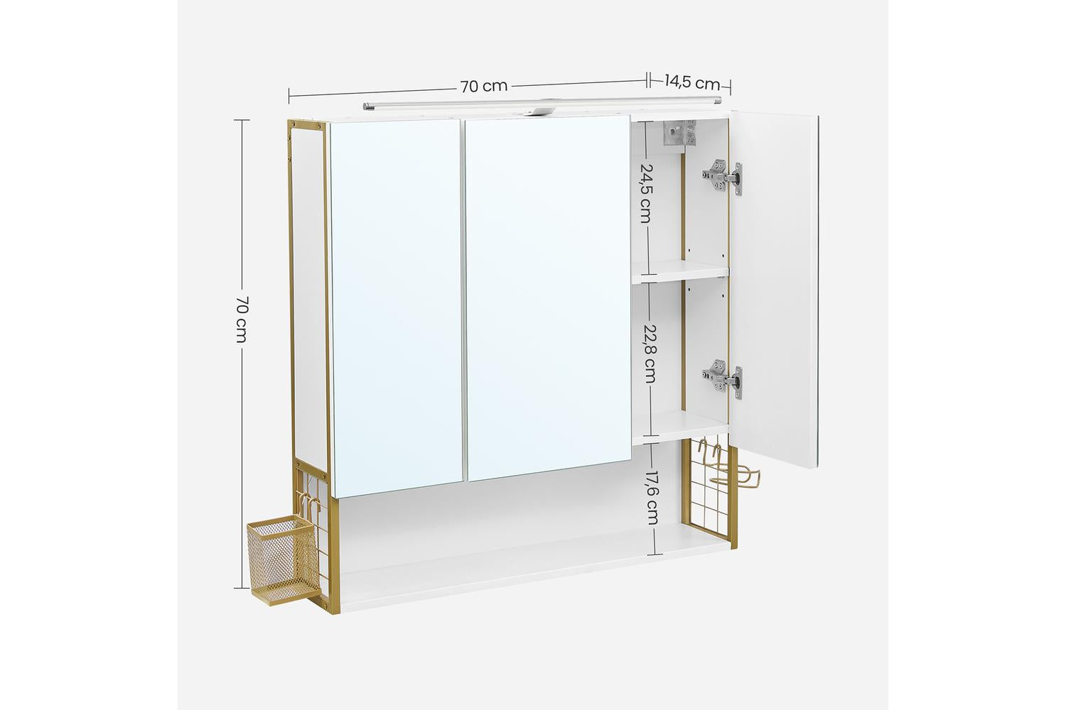 Vasagle Medicine Cabinet With Mirror And Led Light, Spacious Storage Wall-mounted Bathroom Cabinet-5