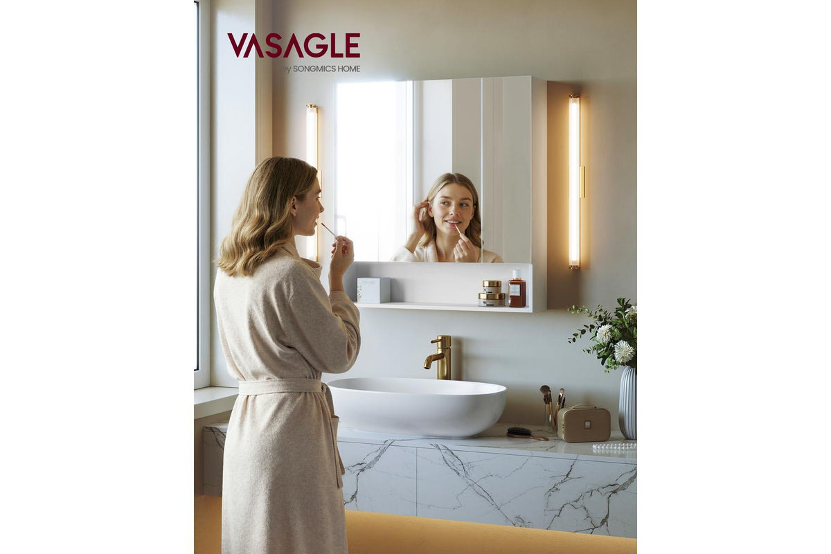 Vasagle Kailyn Bathroom Mirror Cabinet | Wall Mounted | Cloud White | 16.5 X 70 X 75 Cm-2