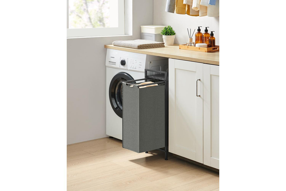 Laundry Basket With Shelf | Laundry Hamper Sorter | Metal Frame | 12.7 Gallons | Gray-2