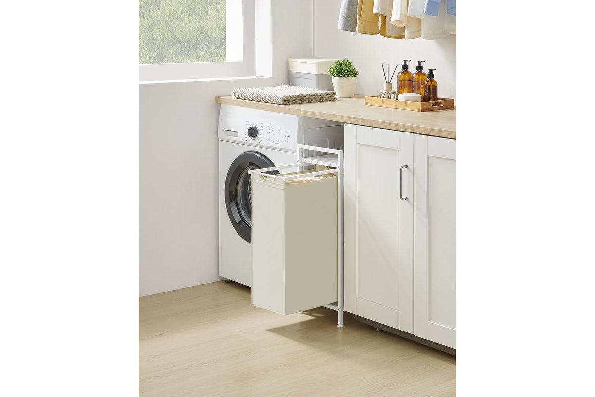 Vasagle Laundry Basket | Laundry Hamper | Metal Frame | 47 Litre | Warm White | 42 X 28 X 75 Cm-2