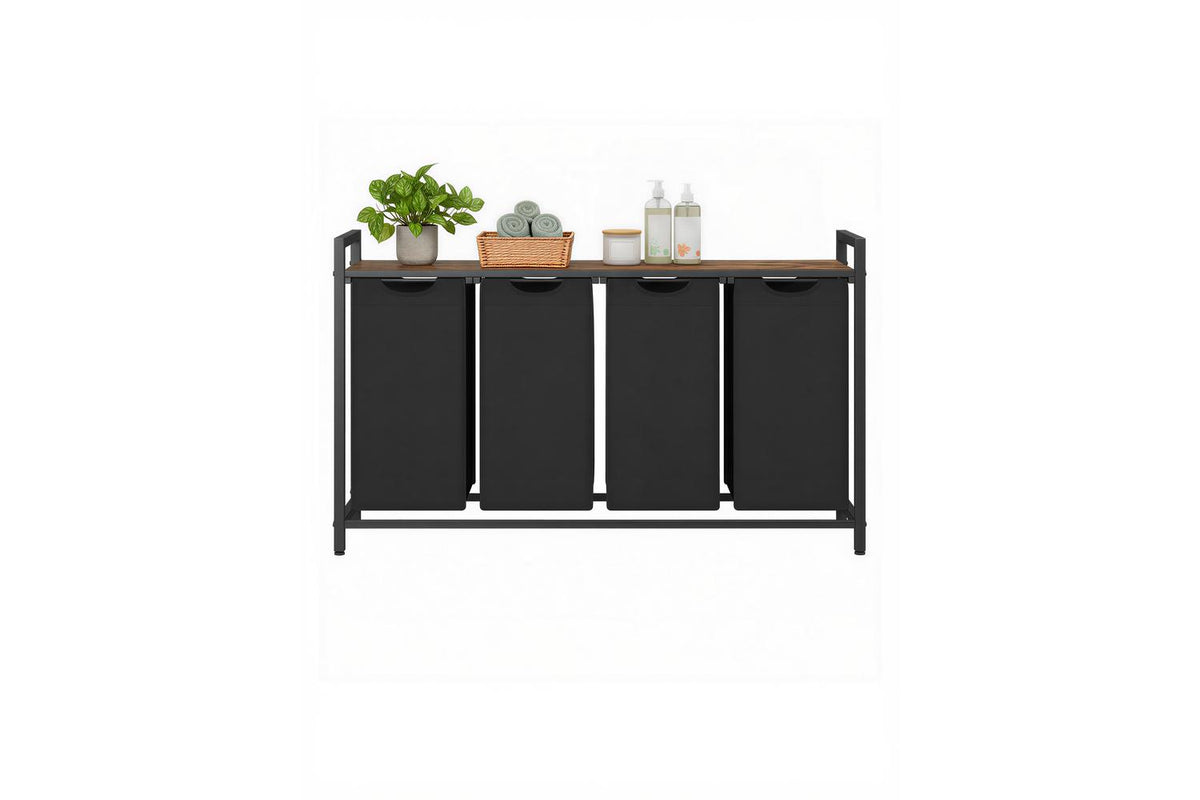 Laundry Hamper With 4 Removable Bags | Metal Frame | 160l | Black And Brown-2