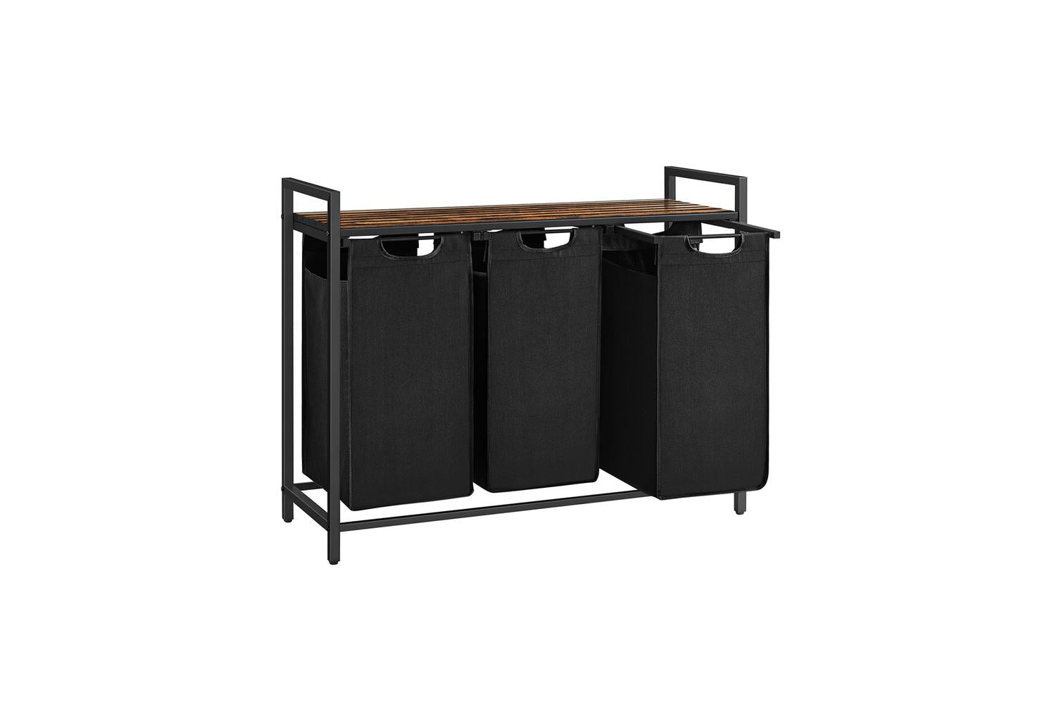 Vasagleblh401g01 Robust 3-bag Laundry Basket With Extra Storage Shelf - Perfect Solution For Efficient Laundry Organisation