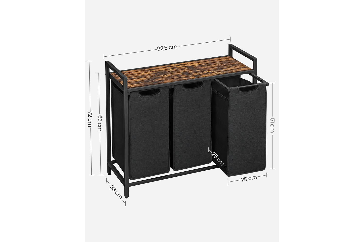 Vasagleblh401g01 Robust 3-bag Laundry Basket With Extra Storage Shelf - Perfect Solution For Efficient Laundry Organisation-6