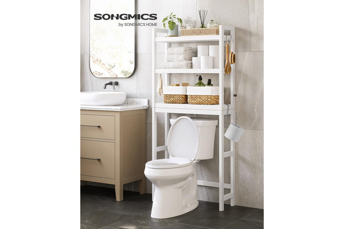Songmics Over The Toilet Storage | Bathroom Organizer | Bamboo | White-2