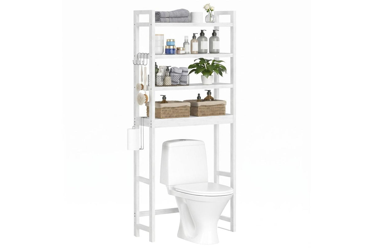 Songmics Over Toilet Storage | 4-tier Bamboo Bathroom Shelf | Cloud White | 63 X 26 X 185 Cm-2