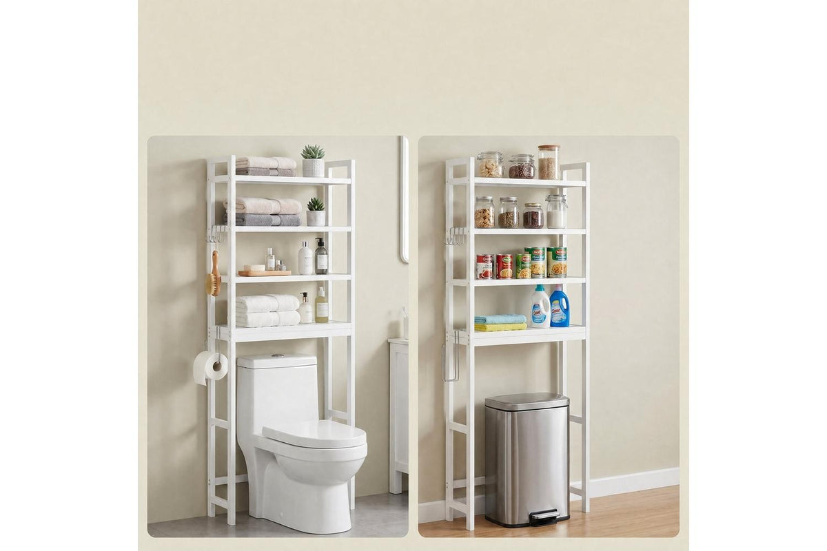 Songmics Over Toilet Storage | 4-tier Bamboo Bathroom Shelf | Cloud White | 63 X 26 X 185 Cm-8