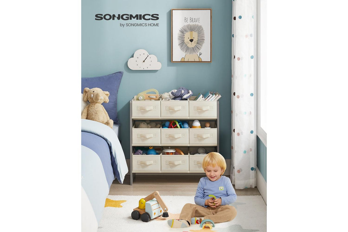 Kids Toy Storage Shelf | Book And Toy Shelves | Mdf And Non-woven Fabric | 9 Bins | White-2