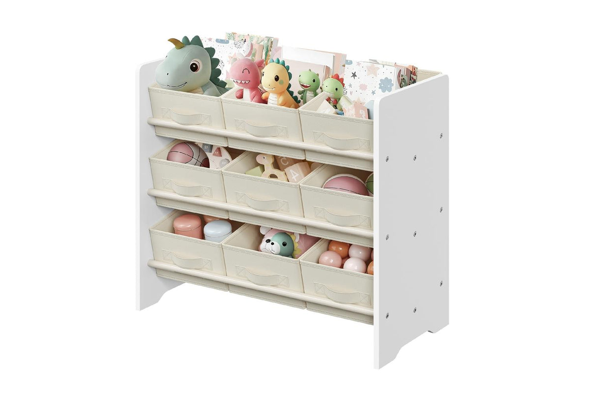Toy And Book Storage Shelf With 9 Non-woven Fabric Storage Bins | Book And Toy Shelf | Mdf And Non-woven Fabric | White-2