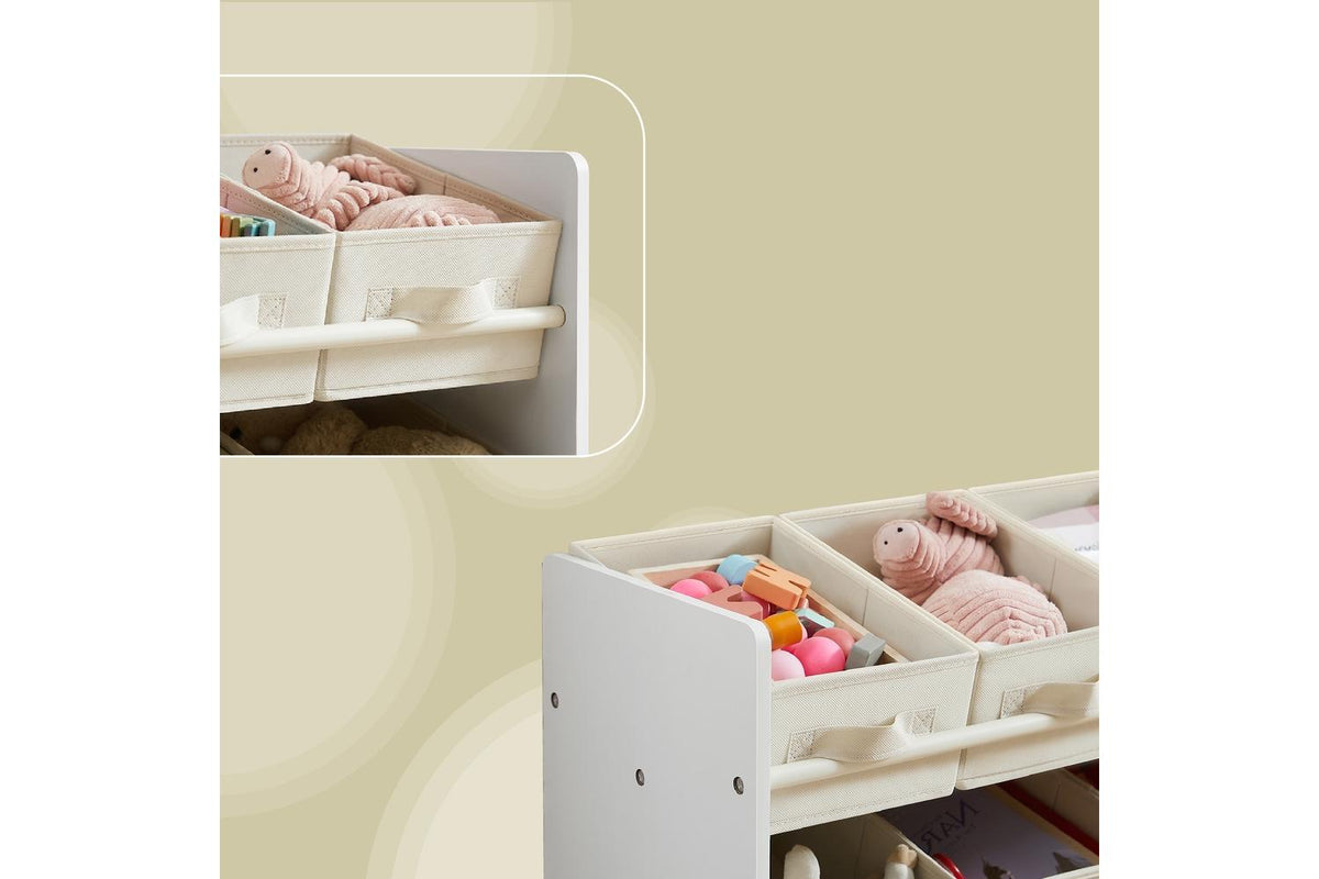 Toy And Book Storage Shelf With 9 Non-woven Fabric Storage Bins | Book And Toy Shelf | Mdf And Non-woven Fabric | White-7