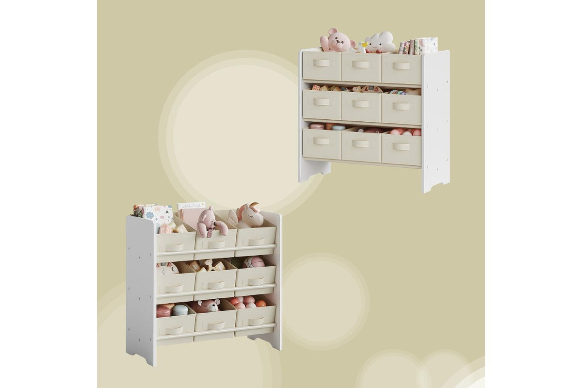Toy And Book Storage Shelf With 9 Non-woven Fabric Storage Bins | Book And Toy Shelf | Mdf And Non-woven Fabric | White-8
