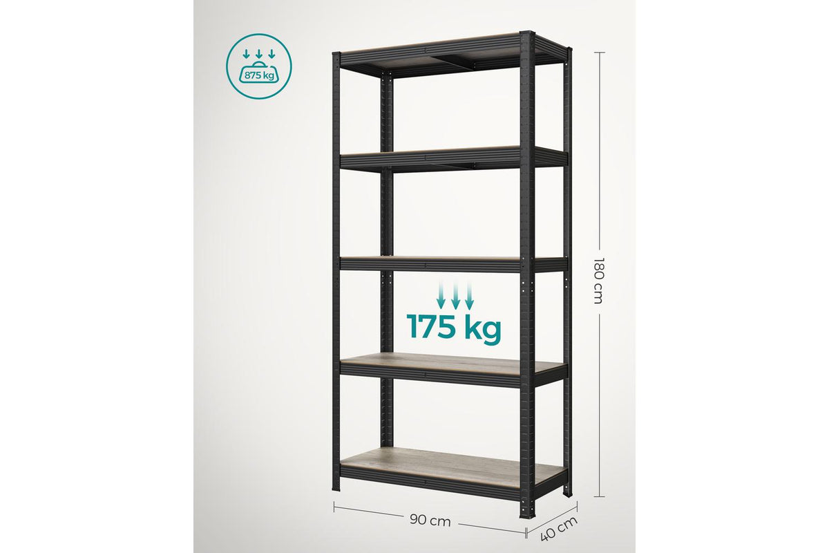 5-tier Shelving Unit | Steel Shelving Unit | Greige And Black | 90 X 40 X 180 Cm-7