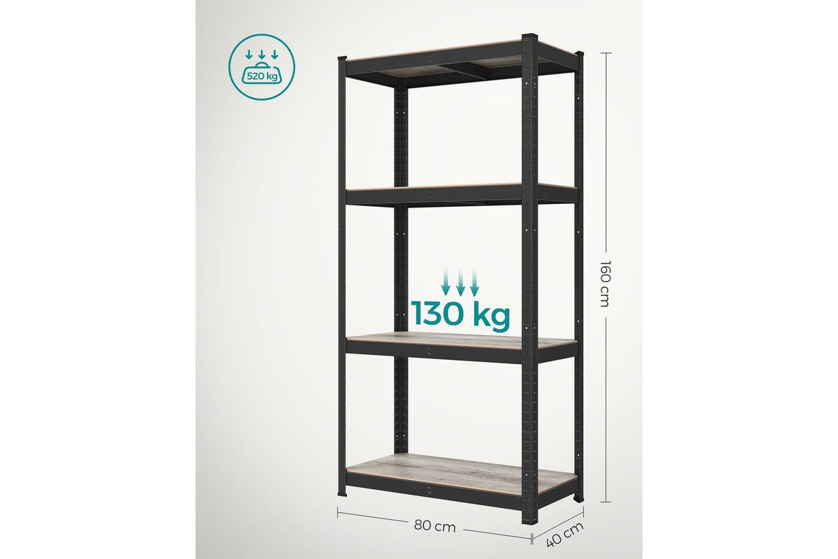 4-tier Shelving Unit | Heavy Duty Adjustable Shelves | Steel And Mdf | 80 X 40 X 160 Cm | Black-7
