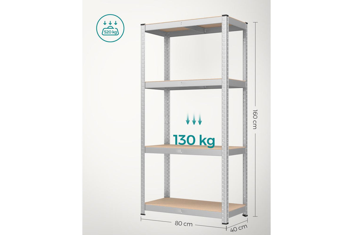 Songmics 4-tier Steel Shelving Unit | Garage Shelving | Silver | 80 X 40 X 160 Cm-7