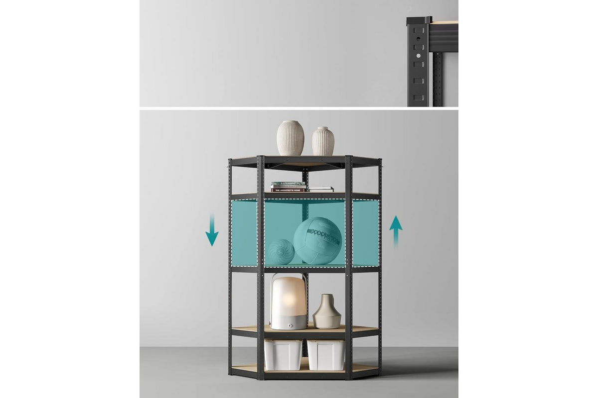 Songmics Corner Shelf 5-tier | Heavy Duty Metal Garage Shelving Unit | Black And Natural Beige | 70 X 70 X 180 Cm-2