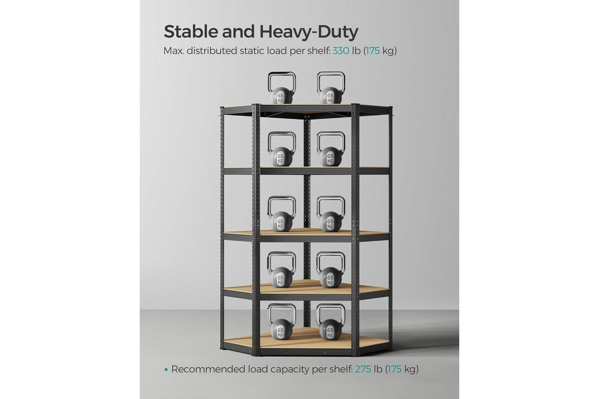 Songmics Corner Shelf 5-tier | Heavy Duty Metal Garage Shelving Unit | Black And Natural Beige | 70 X 70 X 180 Cm-7