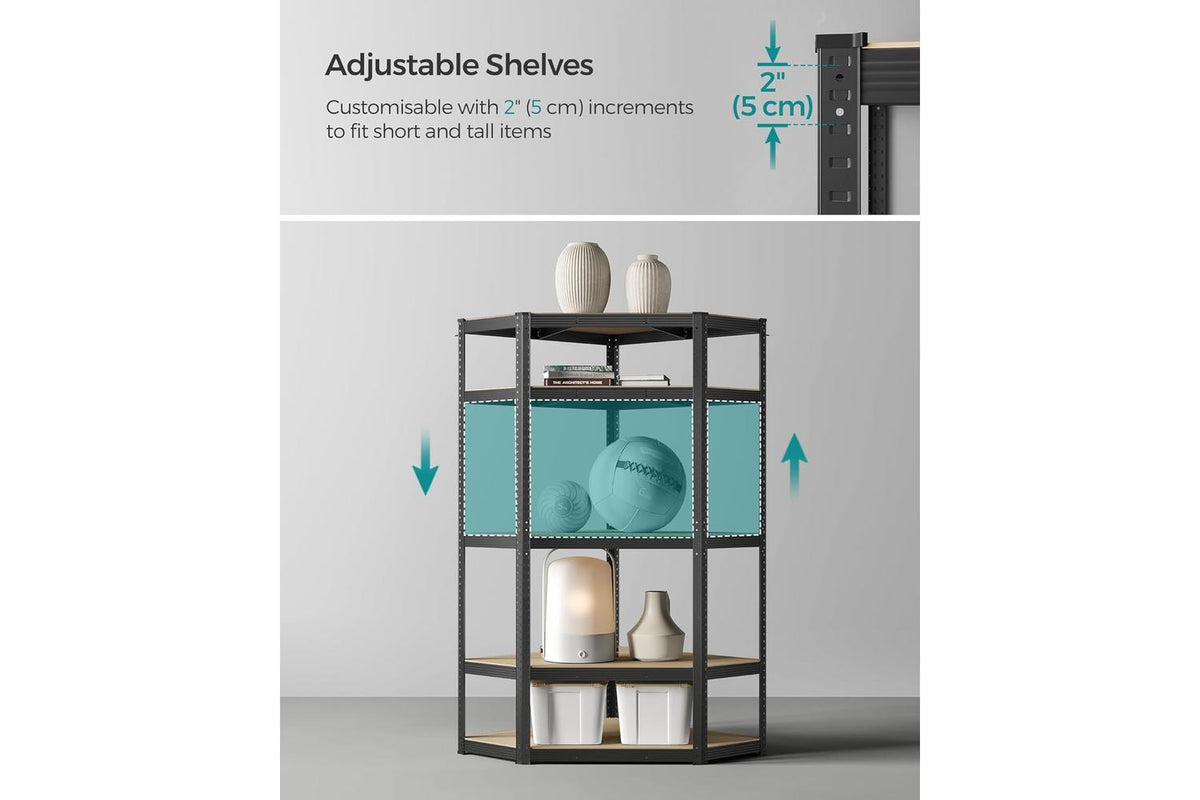 Songmics Corner Shelf 5-tier | Heavy Duty Metal Garage Shelving Unit | Black And Natural Beige | 70 X 70 X 180 Cm-9