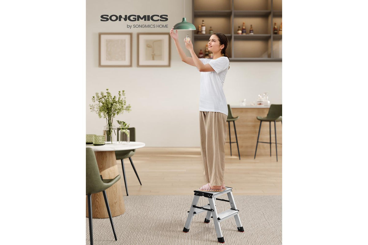 Songmics Aluminum Alloy Step Ladder | 2 Steps | Silver And Black-2