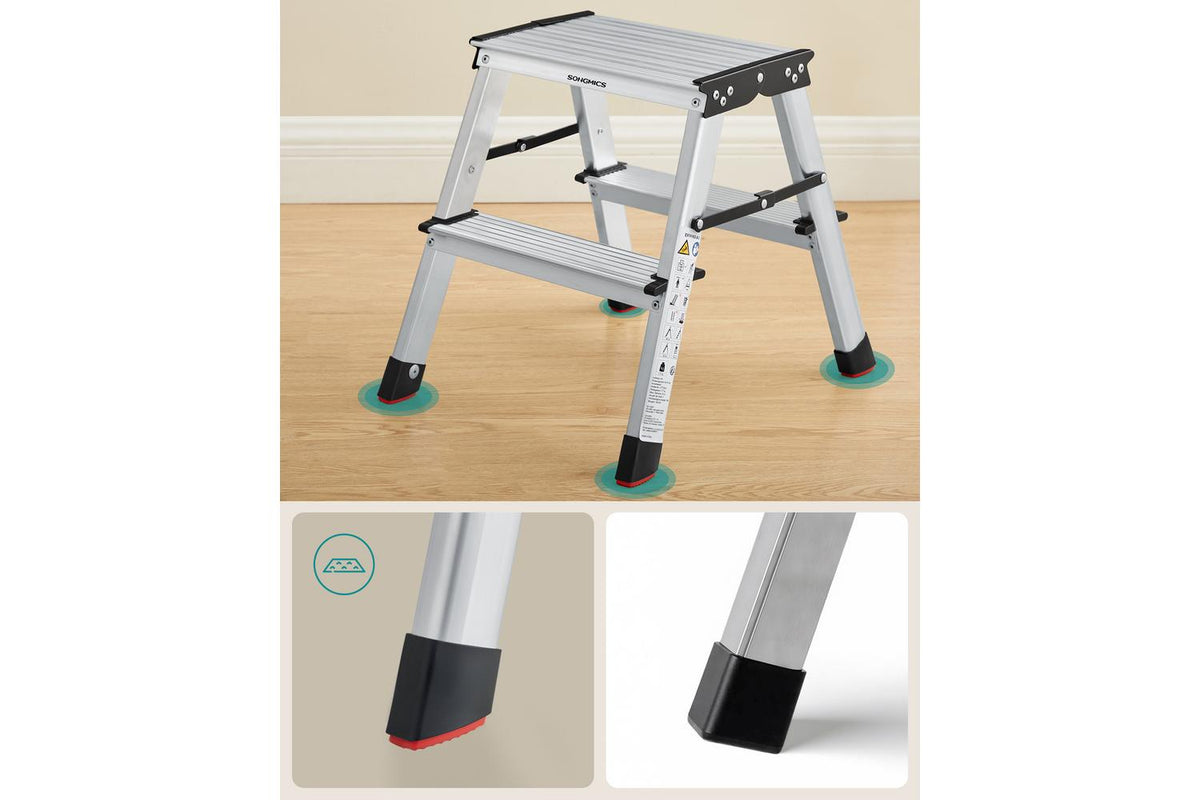 Songmics Aluminum Alloy Step Ladder | 2 Steps | Silver And Black-7