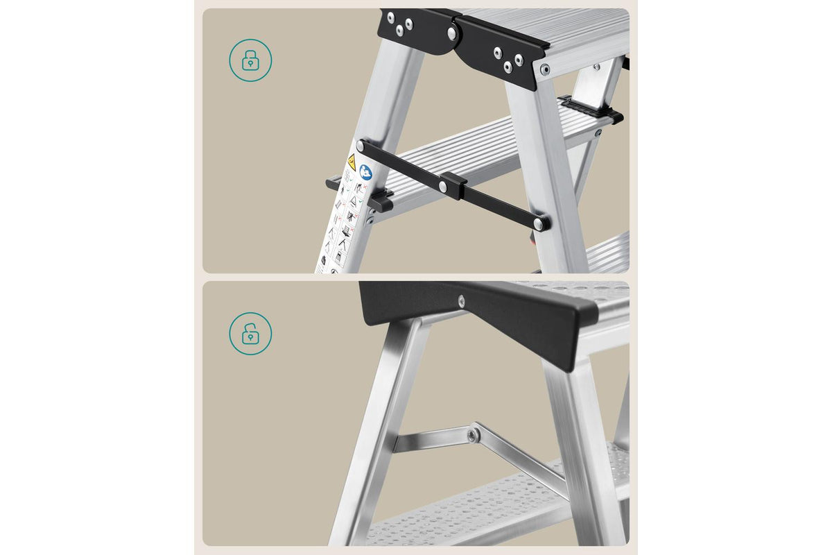 Songmics Aluminum Alloy Step Ladder | 2 Steps | Silver And Black-8