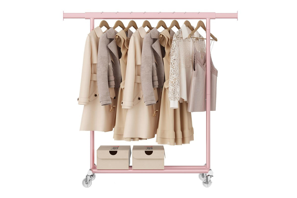 Clothes Rack Pink | Heavy Duty Extendable Garment Rail On Wheels | Steel | (92-132) X 45 X 161.5 Cm-2