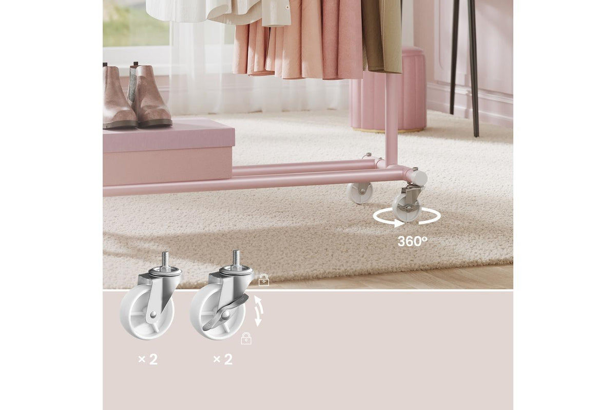 Clothes Rack Pink | Heavy Duty Extendable Garment Rail On Wheels | Steel | (92-132) X 45 X 161.5 Cm-7