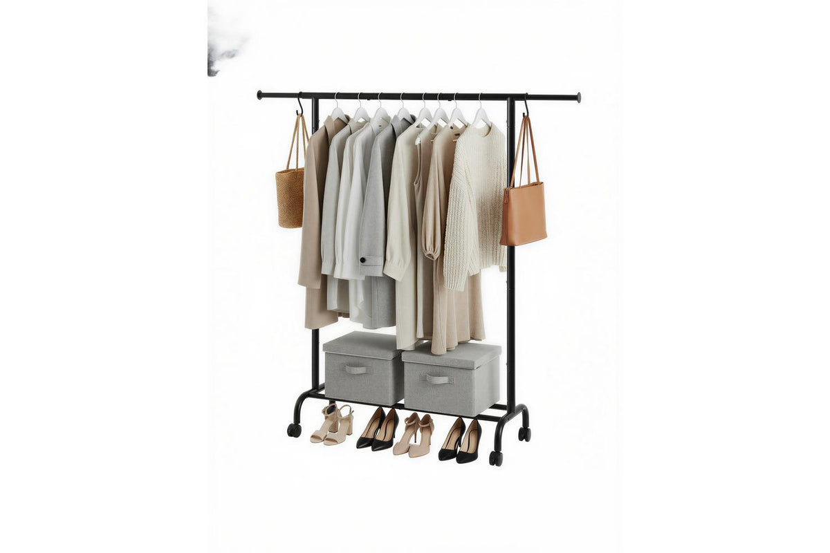 Extendable Clothes Rack With Wheels | Clothes Storage | Steel | Black-2