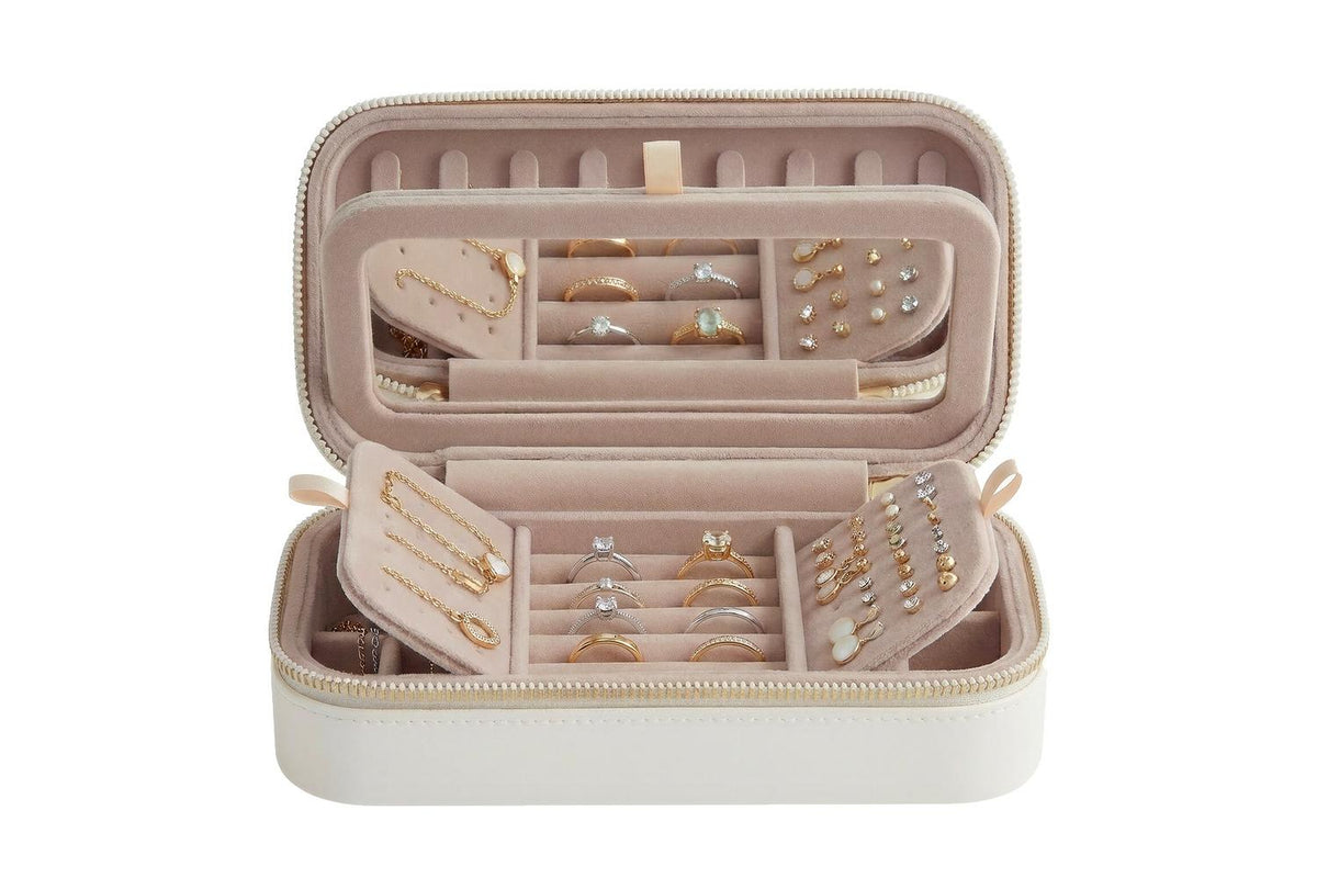 1-layer Jewelry Organizer | Mirror Jewellery Box | Pu Leather | White-2