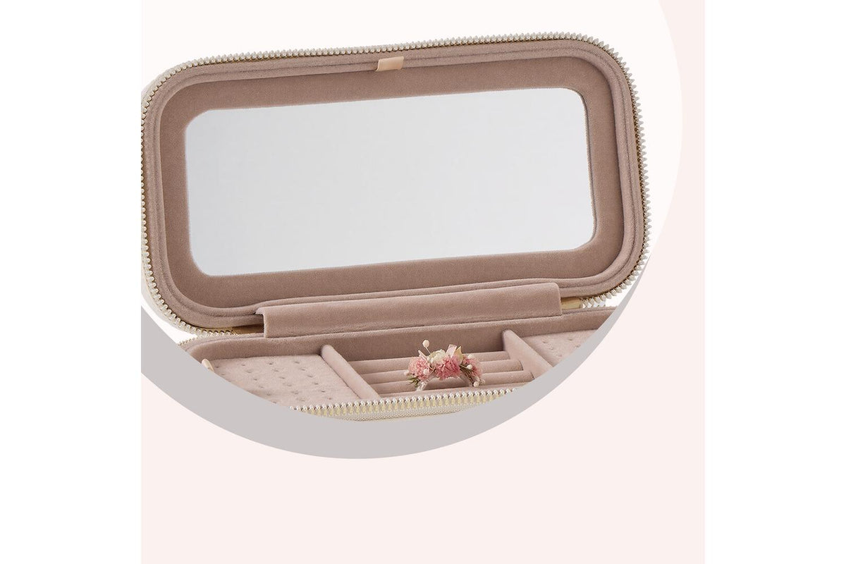 1-layer Jewelry Organizer | Mirror Jewellery Box | Pu Leather | White-8