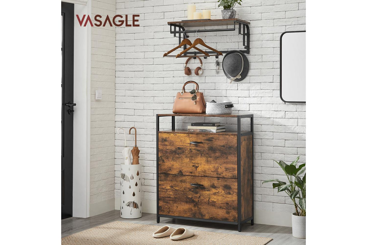 Vasagle Shoe Cabinet | Narrow Shoe Rack | Vintage Brown-black | 80 X 30 X 95 Cm-2