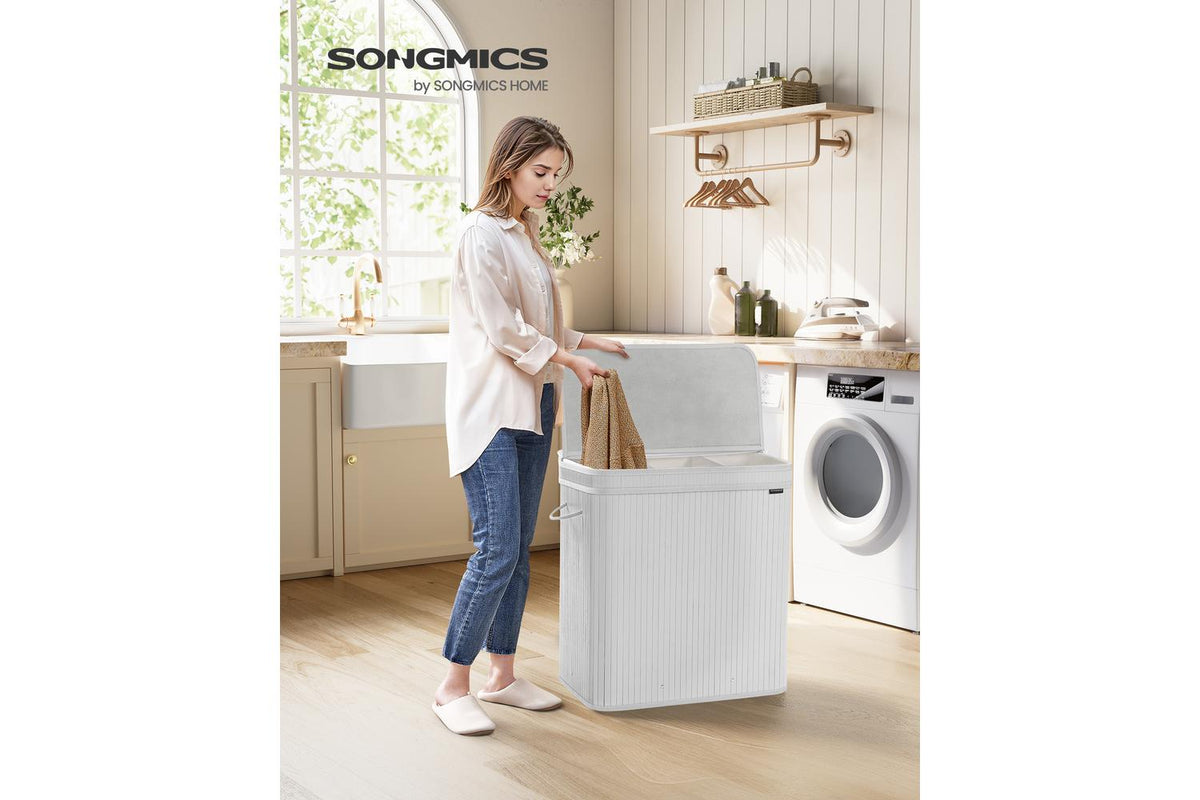 Laundry Hamper With Lid | Bamboo Laundry Basket | Removable Liner | 150 L | White-2
