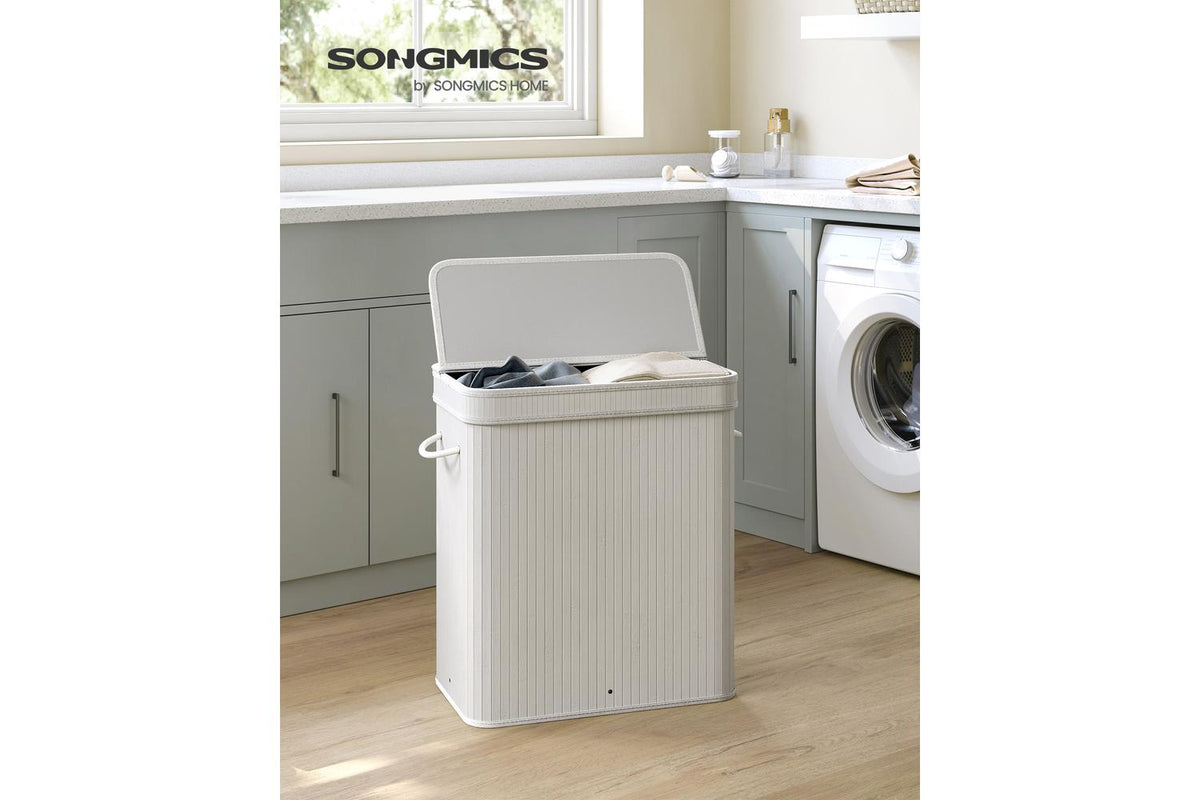 Songmics Laundry Hamper With Lid | Bamboo Laundry Basket | 100 Litre | White-2