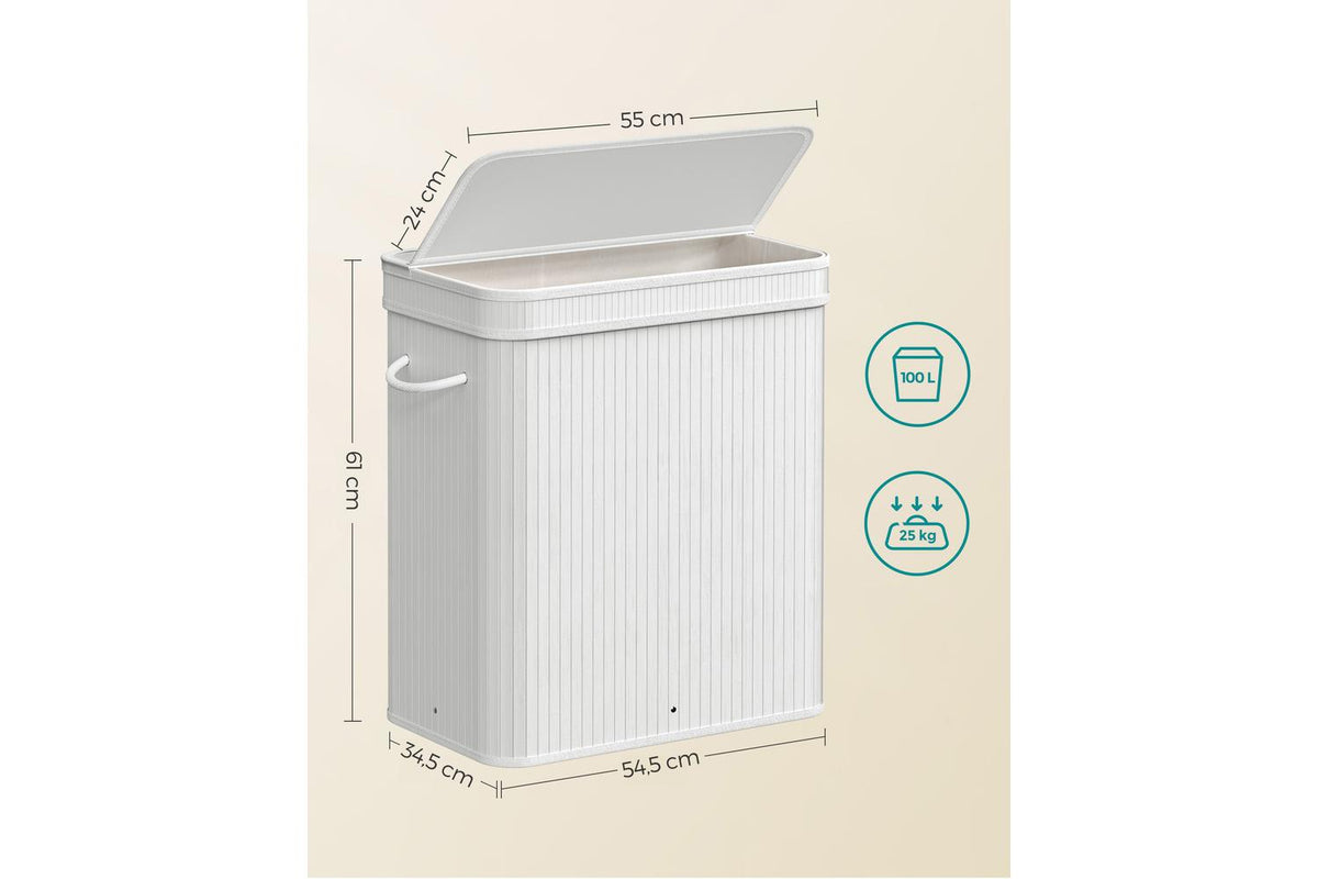 Songmics Laundry Hamper With Lid | Bamboo Laundry Basket | 100 Litre | White-8
