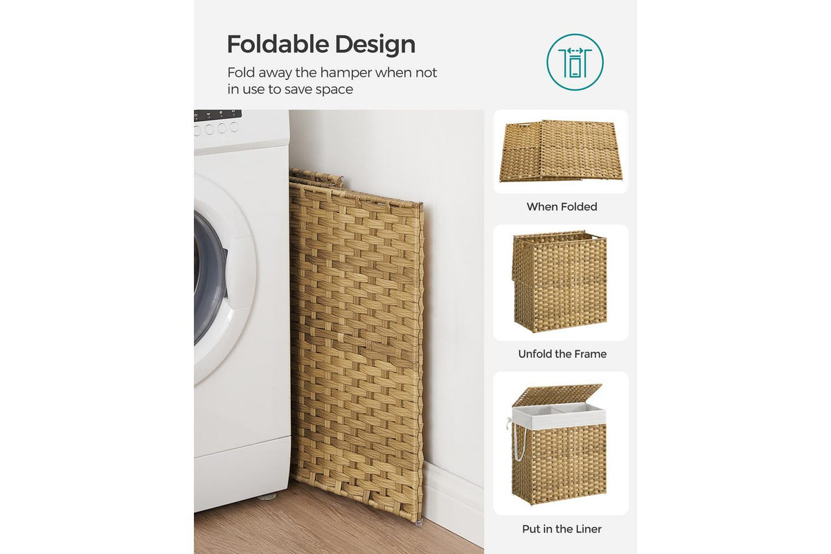 Synthetic Rattan Laundry Basket With Lid | Laundry Hamper | Yellow And White | 110 Litre-8
