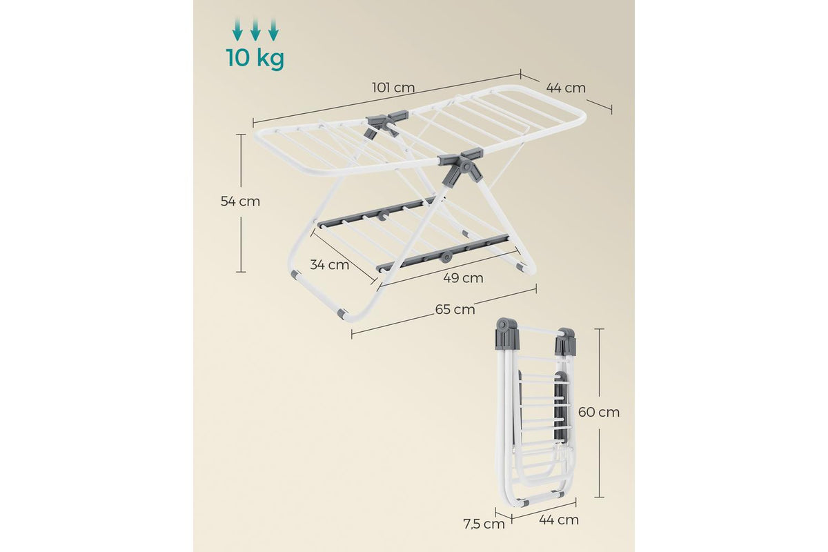 Small Laundry Airer | Foldable 2-level Clothes Drying Rack | Metal | 44 X 101 X 54 Cm-8