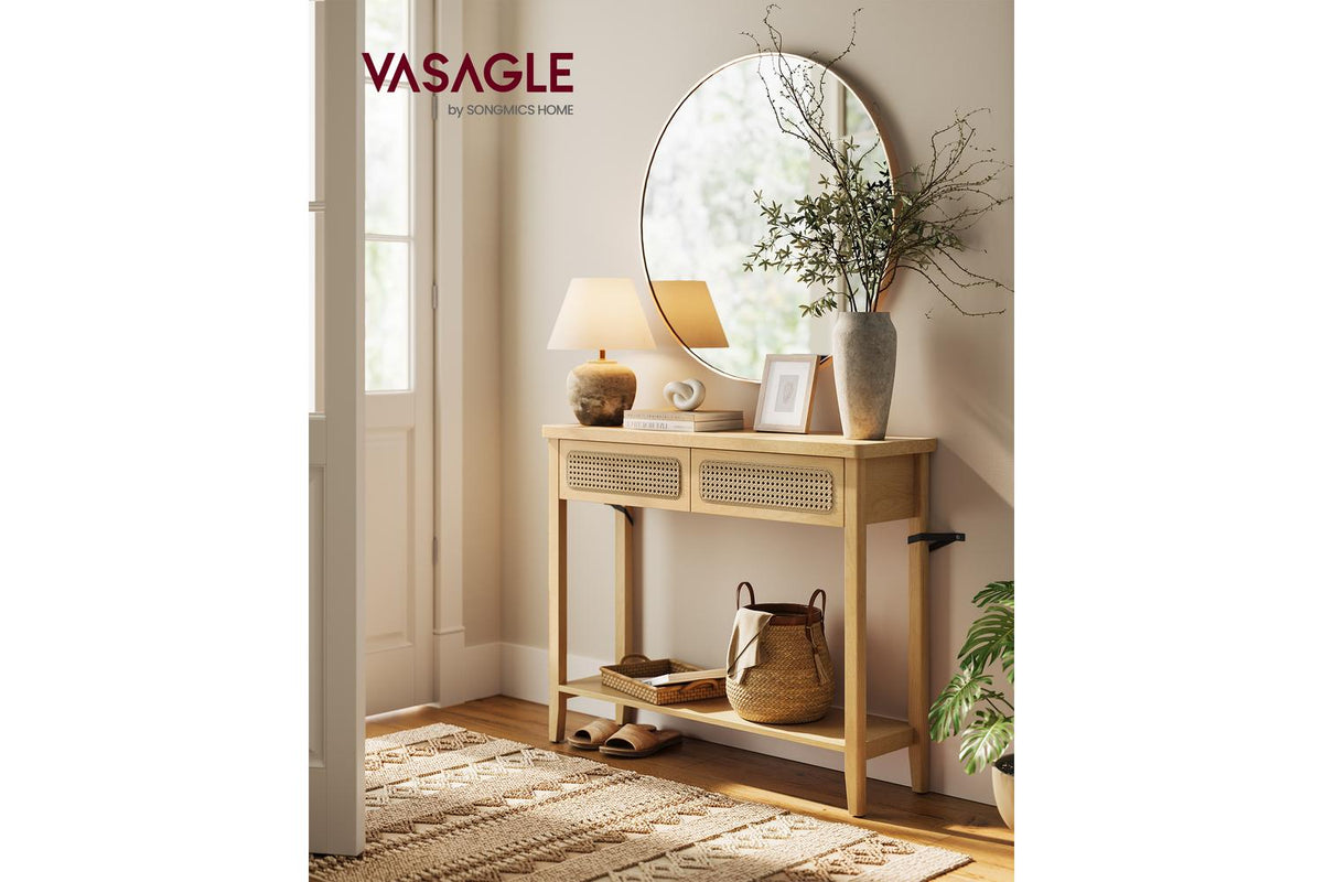 Vasagle Console Table | Hallway Table | Bohemian Style | Camel Yellow | 100 X 30 X 80 Cm-2