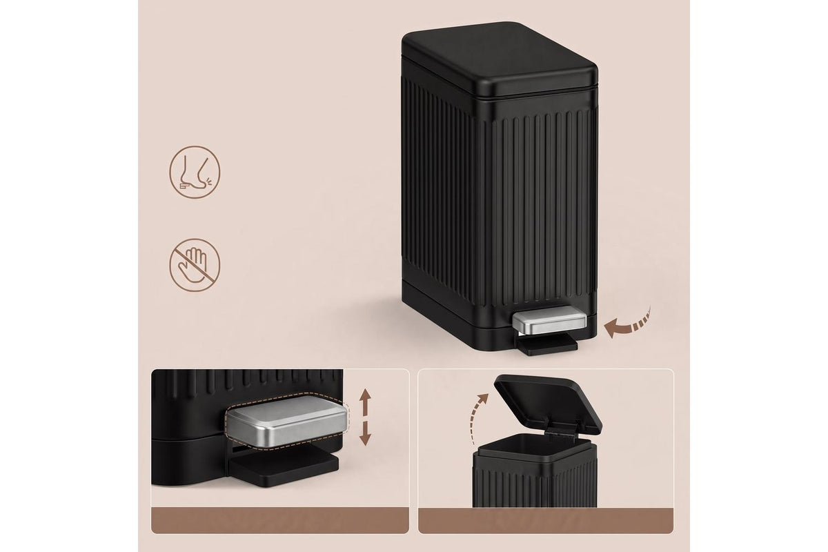 Slim Bathroom Pedal Bin | Pedal Waste Bin | Stainless Steel | 10 Litre | Black-8