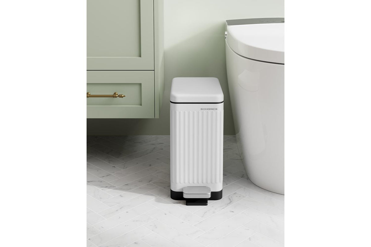 Slim Bathroom Pedal Bin | Waste Bin | Stainless Steel | 10 Litre | Matte White-2