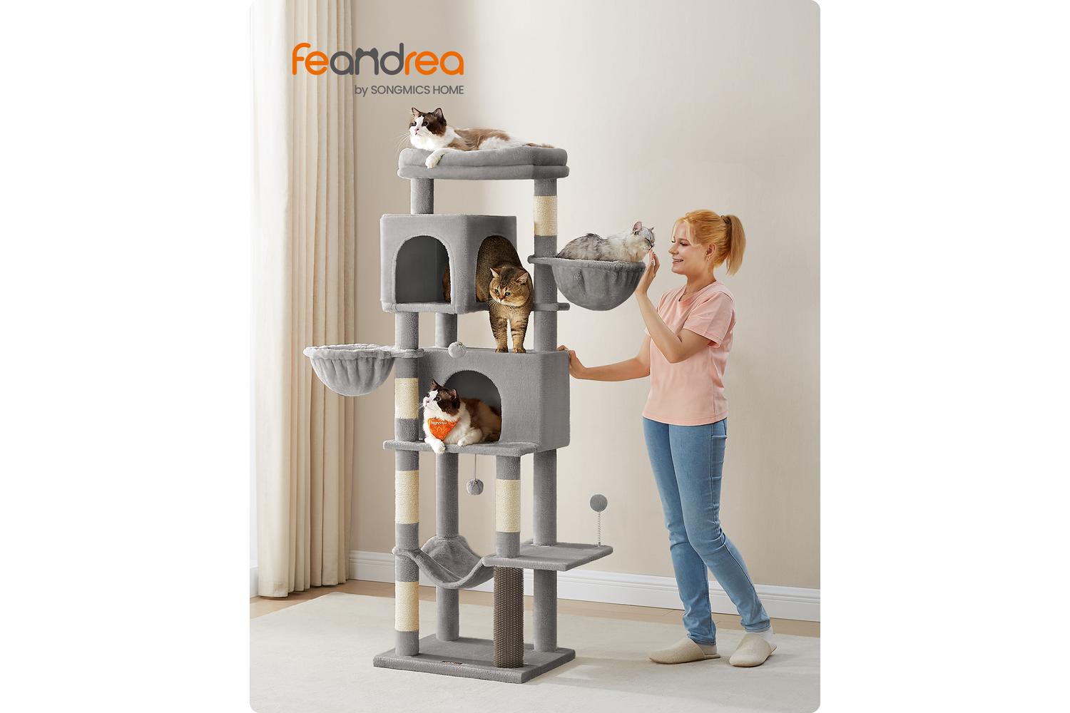Feandrea Cat Tree Multi-level Tower | Cat Furniture | Light Grey | 178 Cm-2