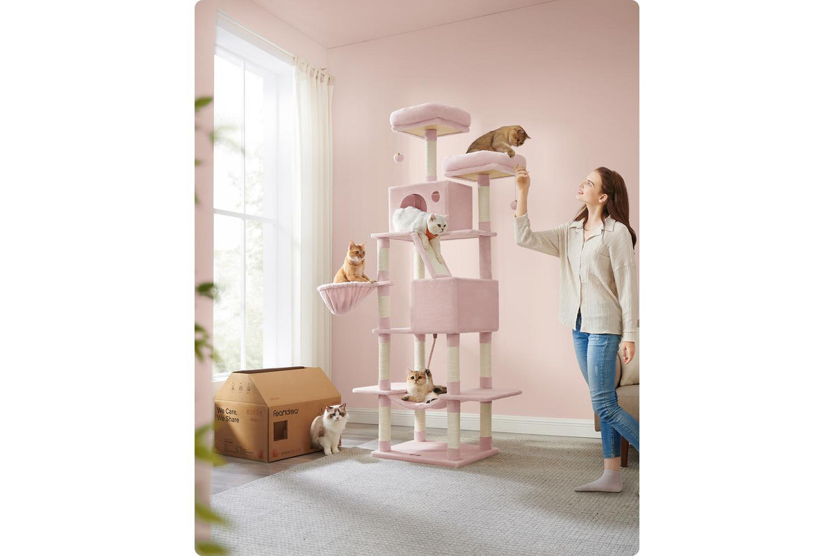 Large Cat Tree With 13 Scratching Posts | Cat Tree | Plush And Sisal | 206 Cm | Pink-2