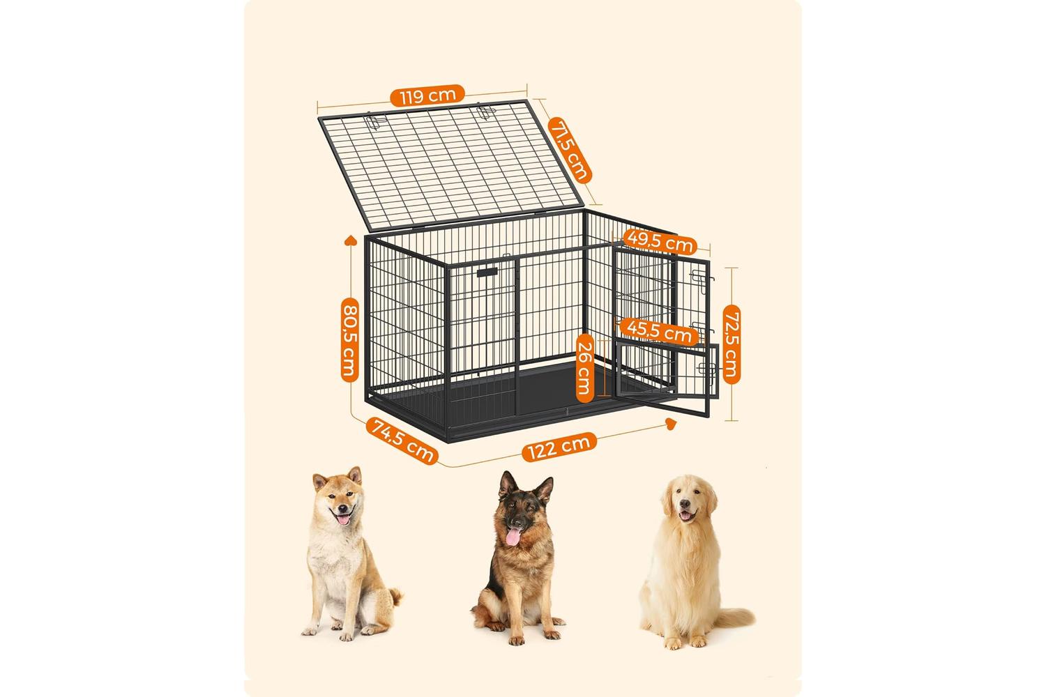 Feandrea 48" Heavy-duty Dog Cage Ppd003b01v1 With Dual Locking Doors For Safer Pet Residence-3