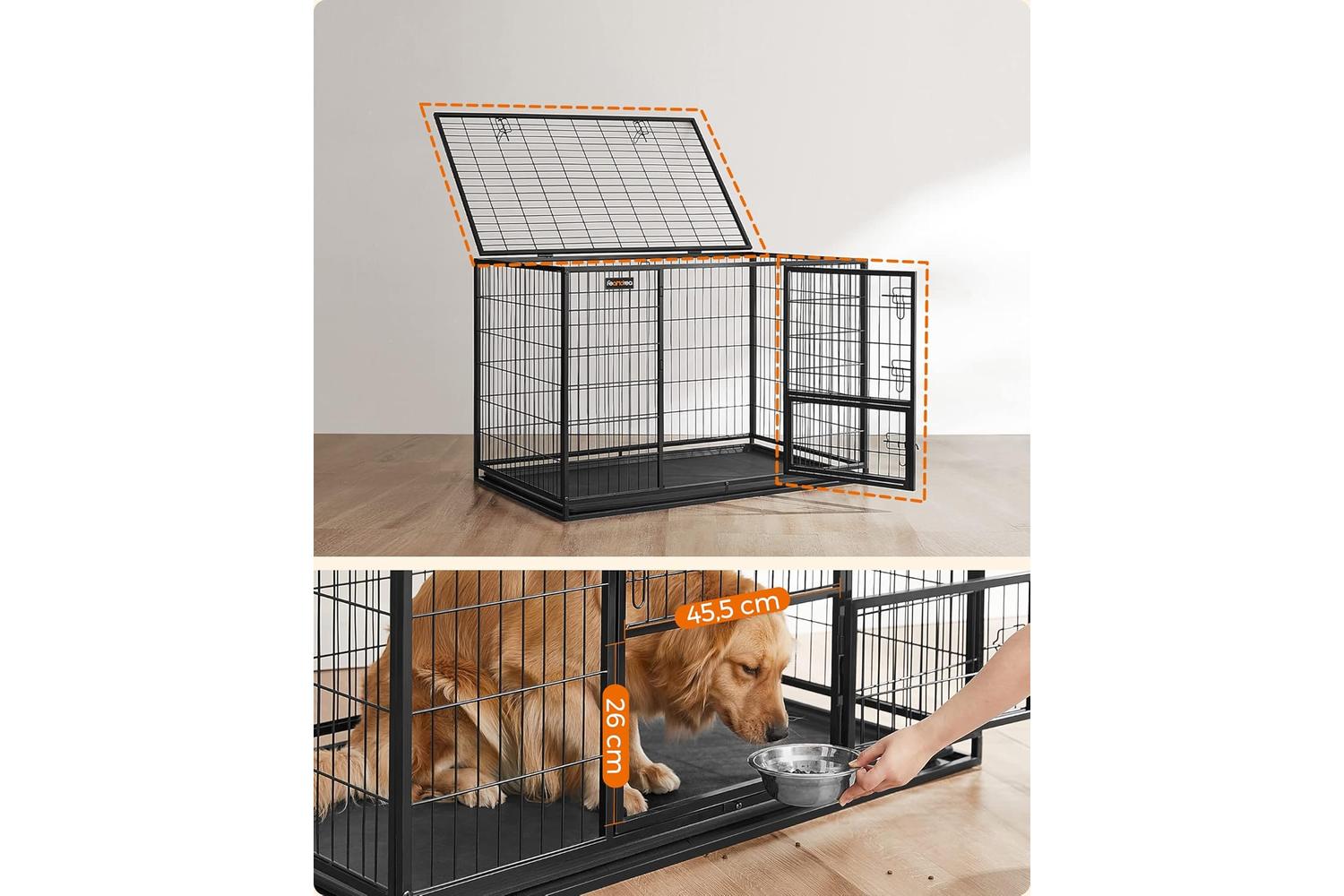 Feandrea 48" Heavy-duty Dog Cage Ppd003b01v1 With Dual Locking Doors For Safer Pet Residence-4