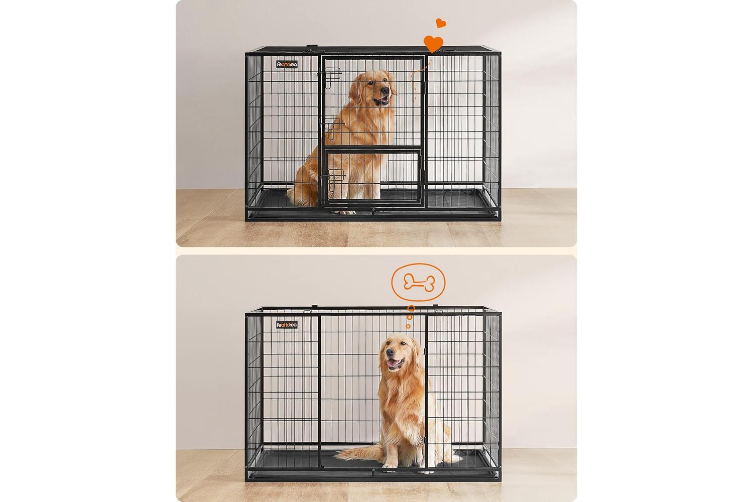 Feandrea 48" Heavy-duty Dog Cage Ppd003b01v1 With Dual Locking Doors For Safer Pet Residence-5