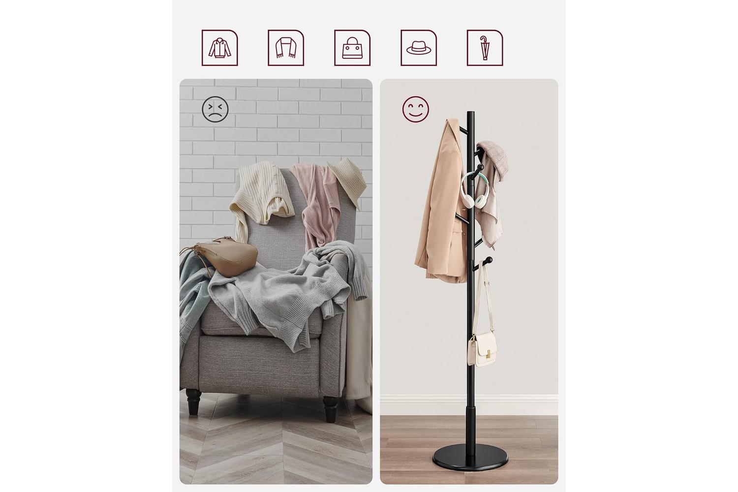 Vasagle Sturdy Coat Rack, Adjustable Height, Space-saving, Easy Assembly, Diy Storage And Organisation-6