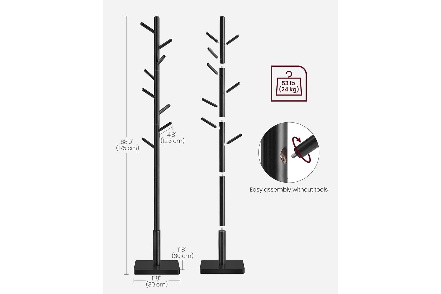 Vasagle Rcr010b01 Robust Coat Rack With Adjustable Height - Perfect Organizer For Your Belongings-6